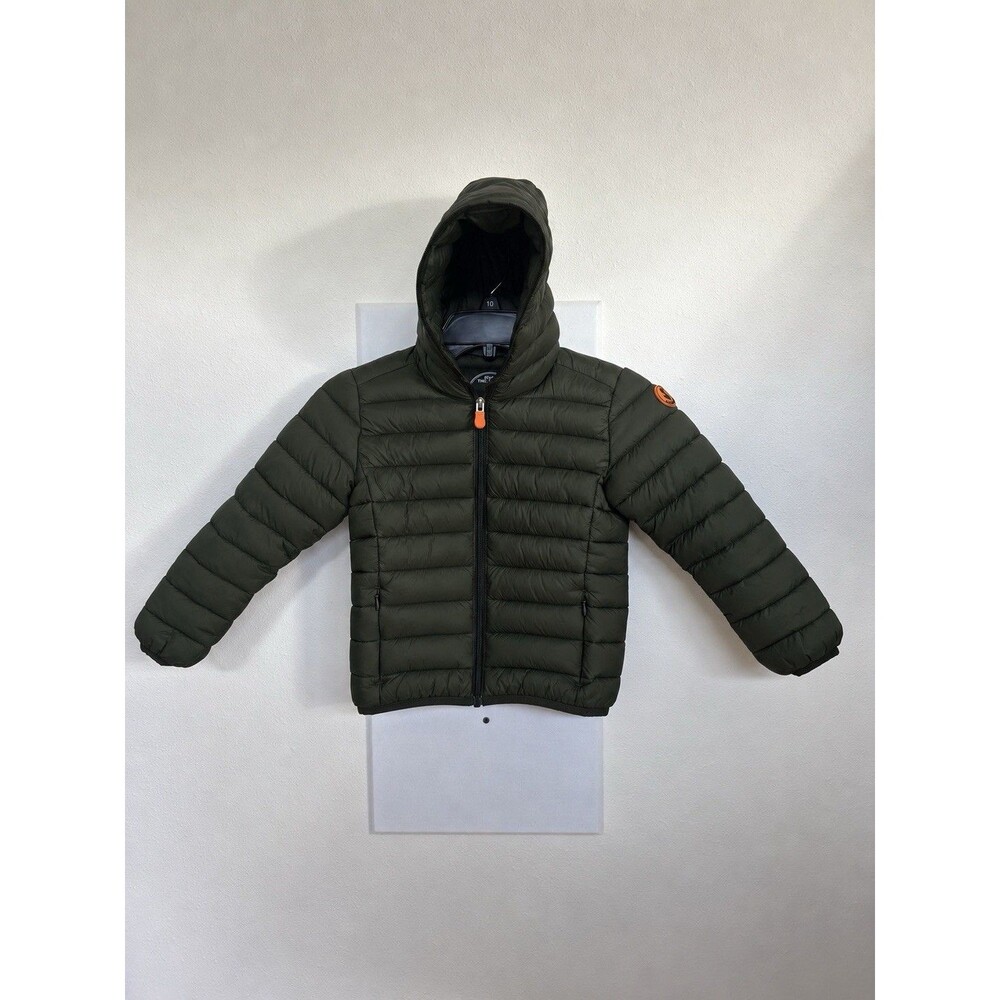 Save The Duck Olive Green Hooded Puffer Jacket Boys 4 Years 100% Animal Free